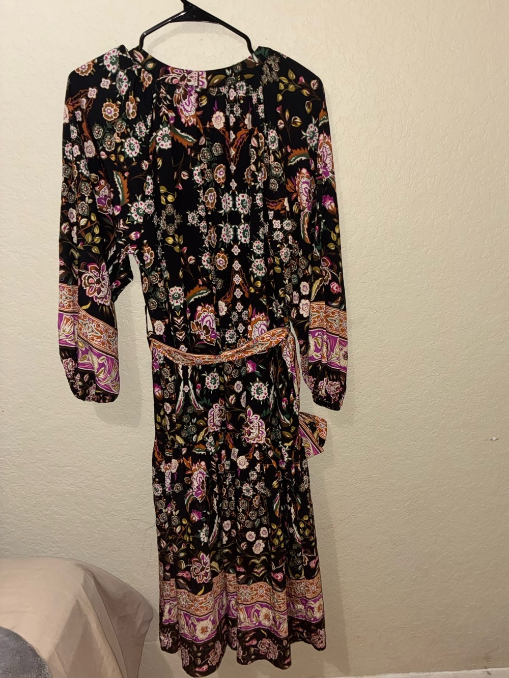 Pinch Border Print Tiered Midi Dress In Black boho floral Multi size small - Picture 7 of 7